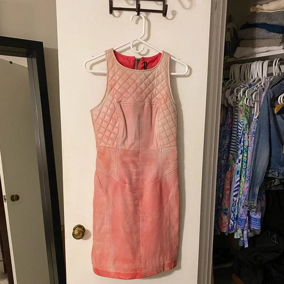 NWT! Walter Baker Sheep Leather Ombré Pink Quilted Dress XS - Picture 1 of 7